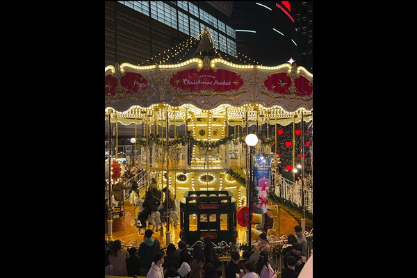 double decker carousel at night